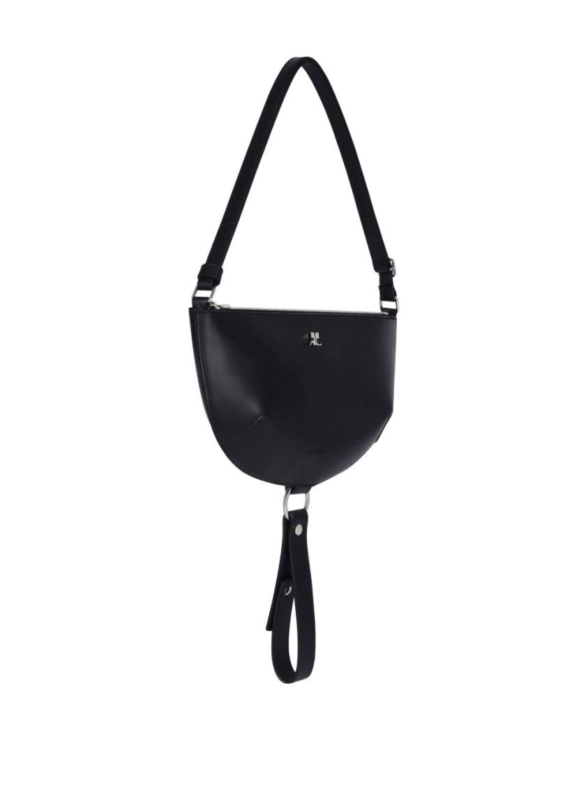 Courrèges Crescent-Shape Nero Vitello Leather Shoulder Bag