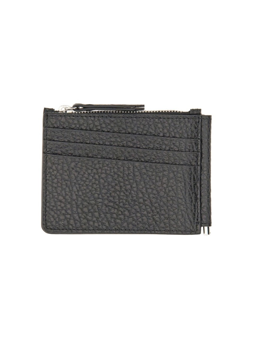 Maison Margiela Textured Black Leather Card Holder With Logo