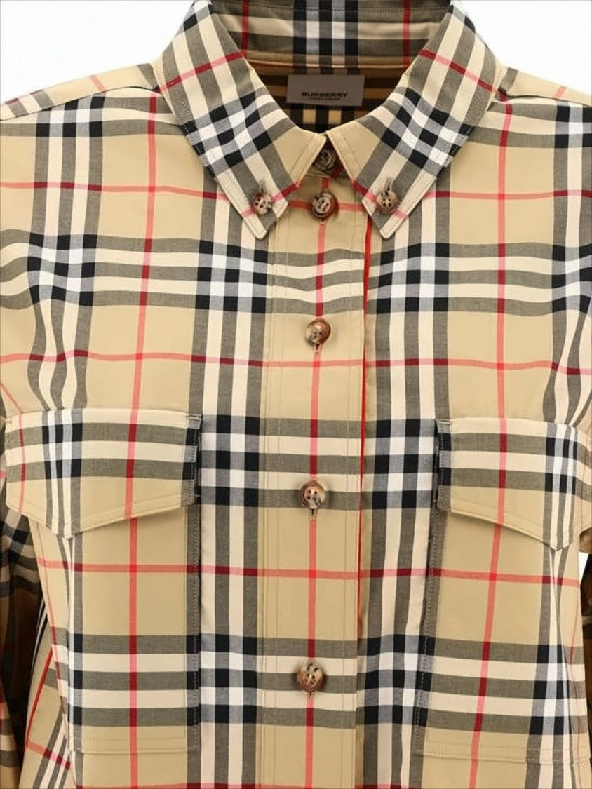 Burberry Plaid Pattern Button-Up Blouse