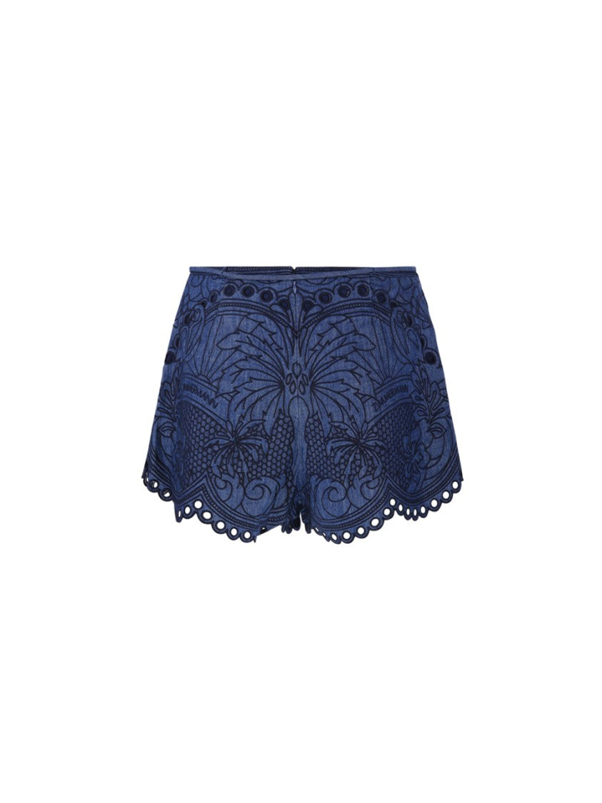 Zimmermann Coco Embroidered Denim Shorts With Scalloped Hemline