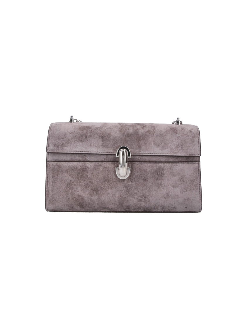 Savette Grey Symmetry Chain Detachable-Strap Suede Clutch