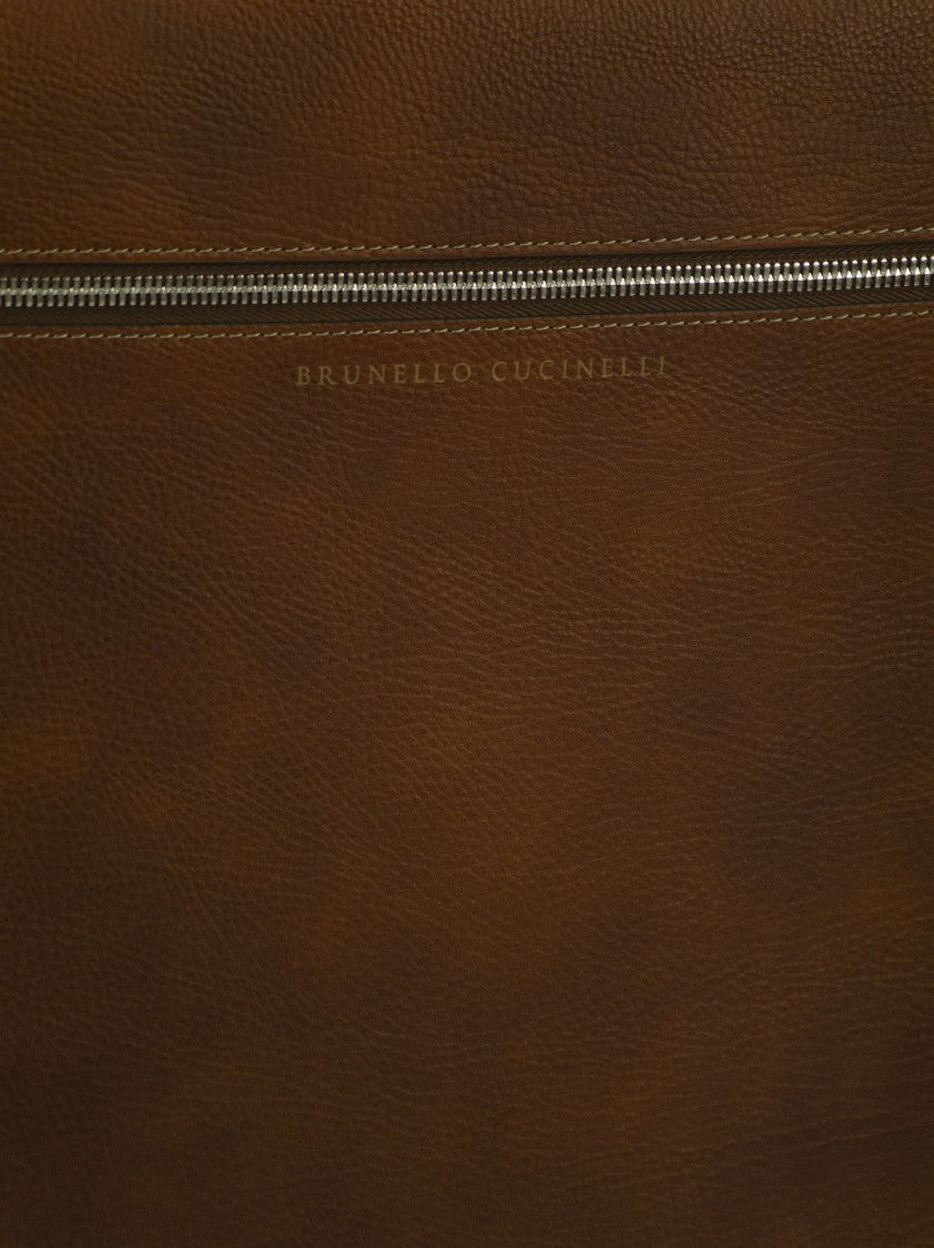 Brunello Cucinelli Grained Calfskin Trolley Bag With Functional Pockets