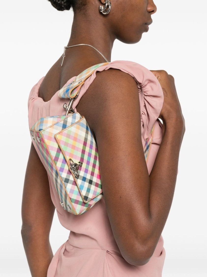 Vivienne Westwood Compact Multicolor Checkered Flap Bag With Metallic Emblem