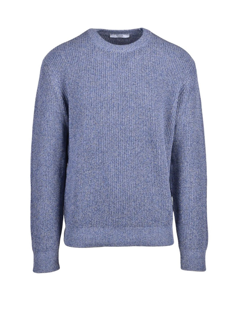Masq Blue Cotton Linen Men Crew Sweater