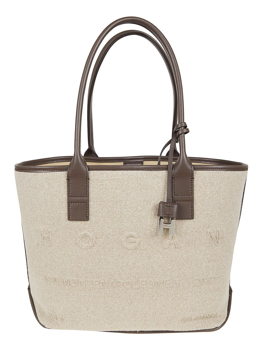 Hogan Canvas And Leather Tote Bag With Embossed Logo