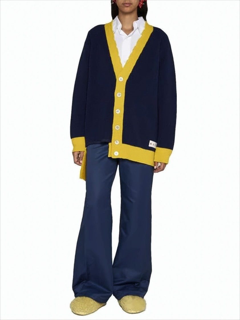 Marni Deep V-Neck Cardigan With Contrasting Ribbed Trim