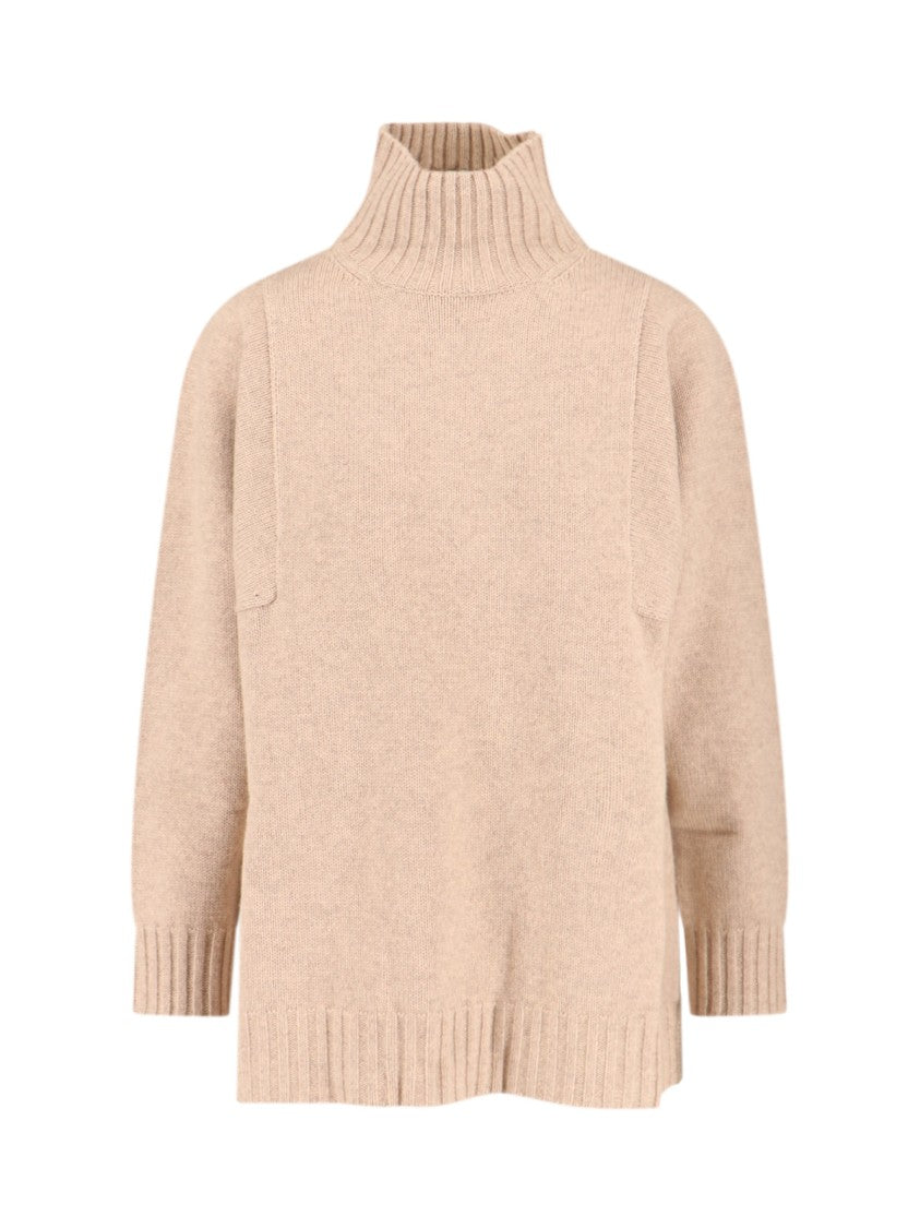 Max Mara Cashmere High-Neck Sweater With Ribbed Finishes