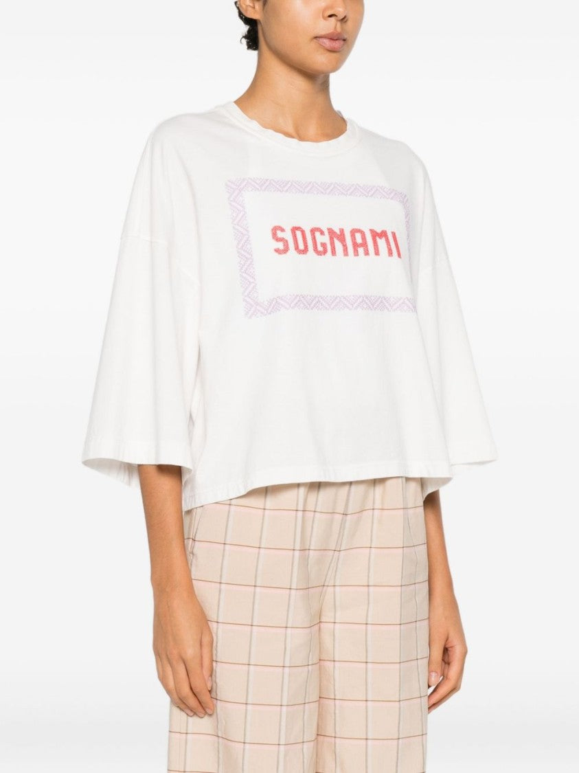 Forte Forte Cropped White T-Shirt With Bold Graphic