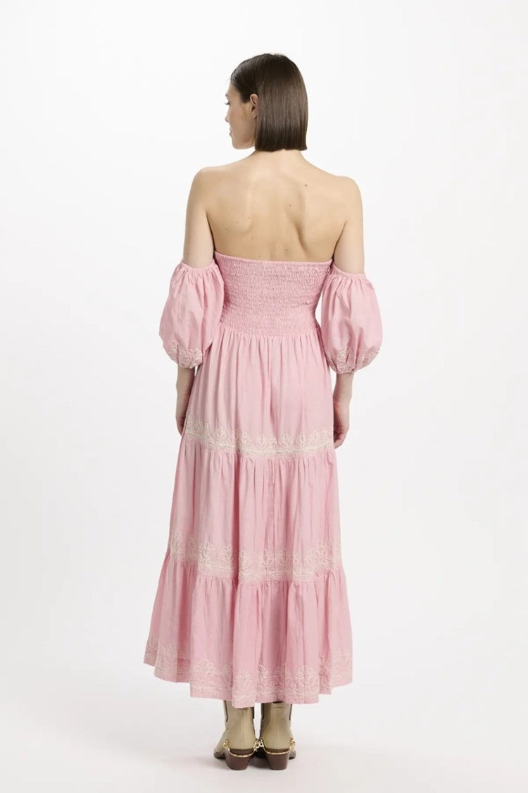 Miss June Long Dress Oxane Off-Shoulder In Embroidered Cotton