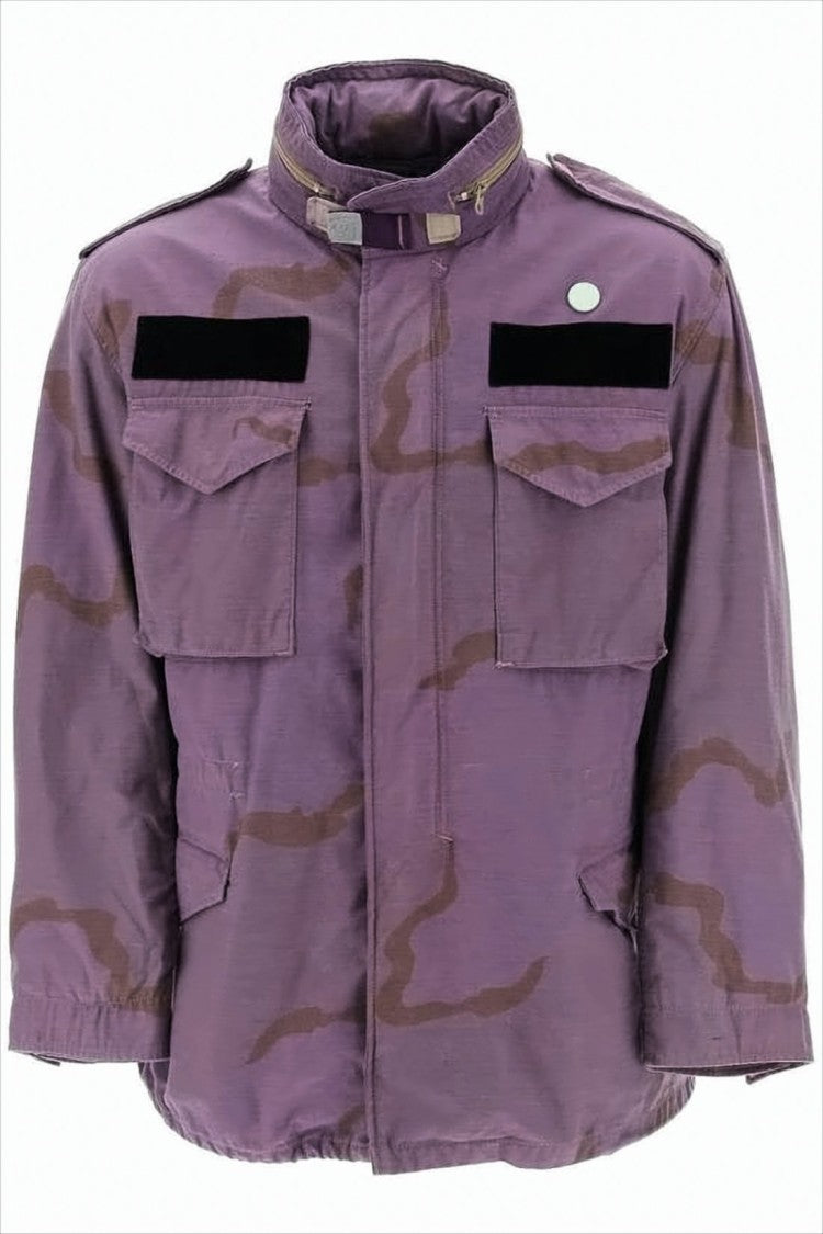 Oamc High-Collar Purple Utility Jacket With Buckle Detail