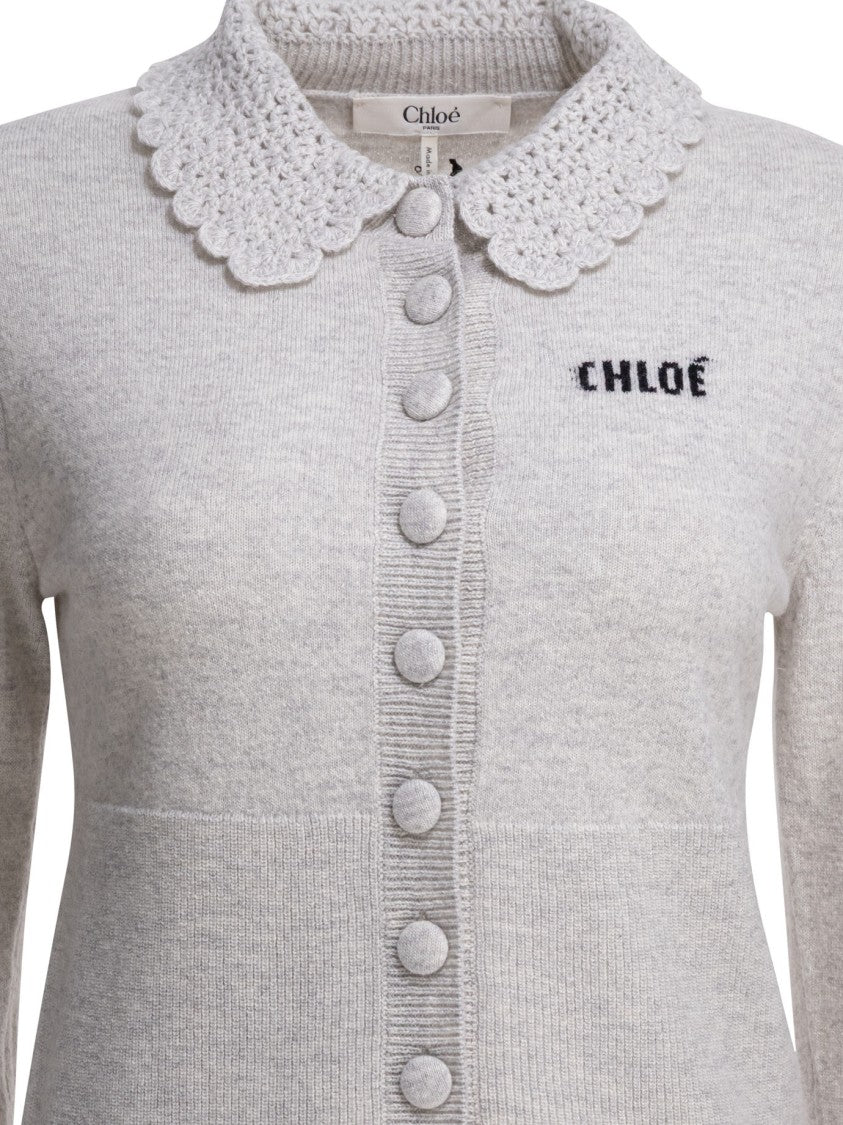 Chloé Fitted Wool Cardigan With Guipure Collar