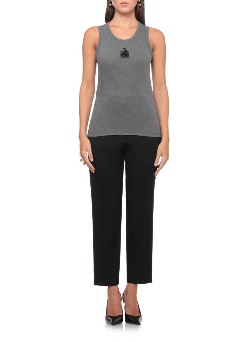 Lanvin Grey Beaded Embroidered Cotton Tank Top