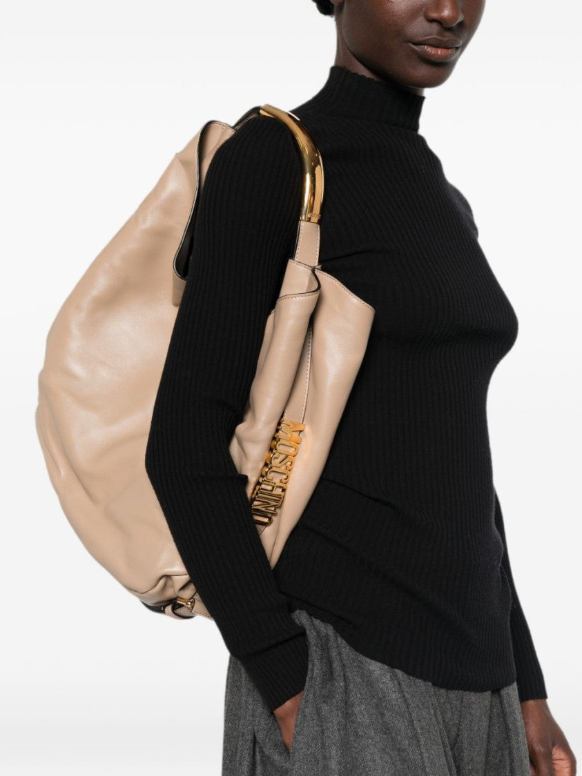 Moschino Curved Gold-Tone Handle Slouchy Shoulder Bag