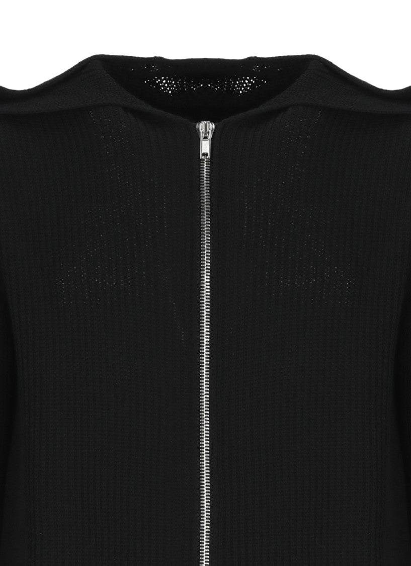 Rick Owens Black Ribbed Zip Wool Sweatshirt