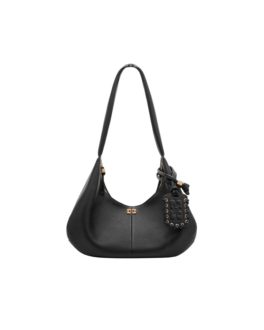Ganni Medium Grained Black Hobo Shoulder Bag