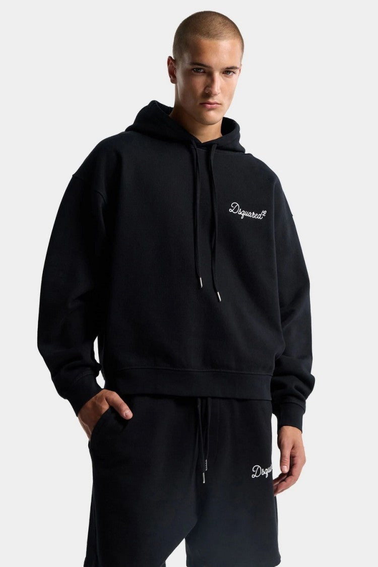 Dsquared2 Black Cotton Script Logo Hoodie