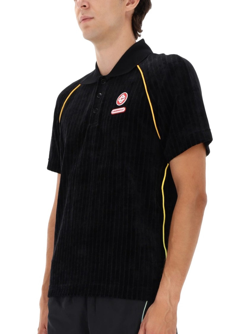 Casablanca Ribbed Black Polo Shirt With Sporty Accents