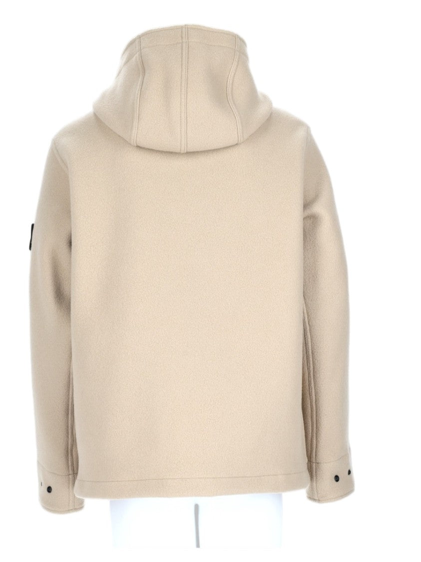 Stone Island Structured Beige Wool Blend Jacket With Hood And Toggle Closures