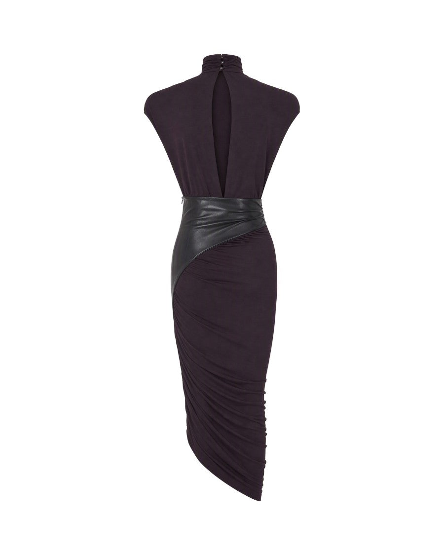 The Andamane Black Draped Synthetic Leather Viscose-Blend Midi Dress