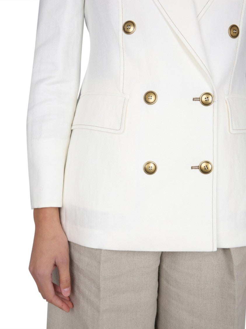 Max Mara Double-Breasted Flax Linen Jacket With Timeless Tailored Silhouette