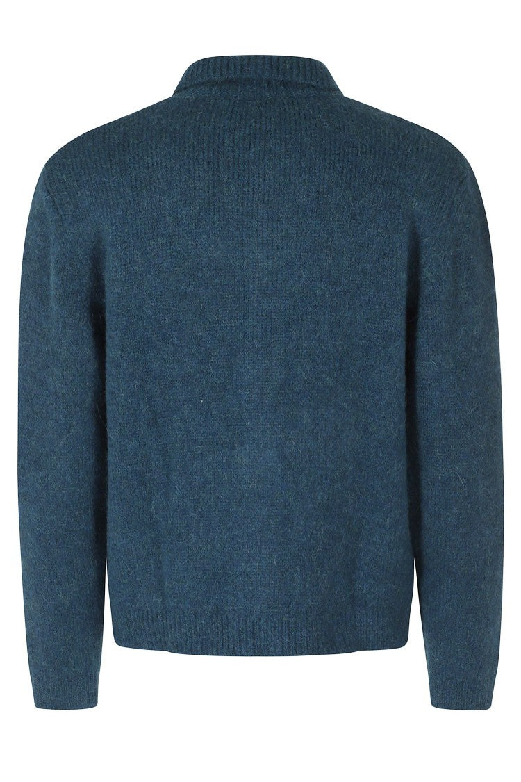 Sunflower Dark Petrol Cropped Ribbed Alpaca-Wool Cardigan