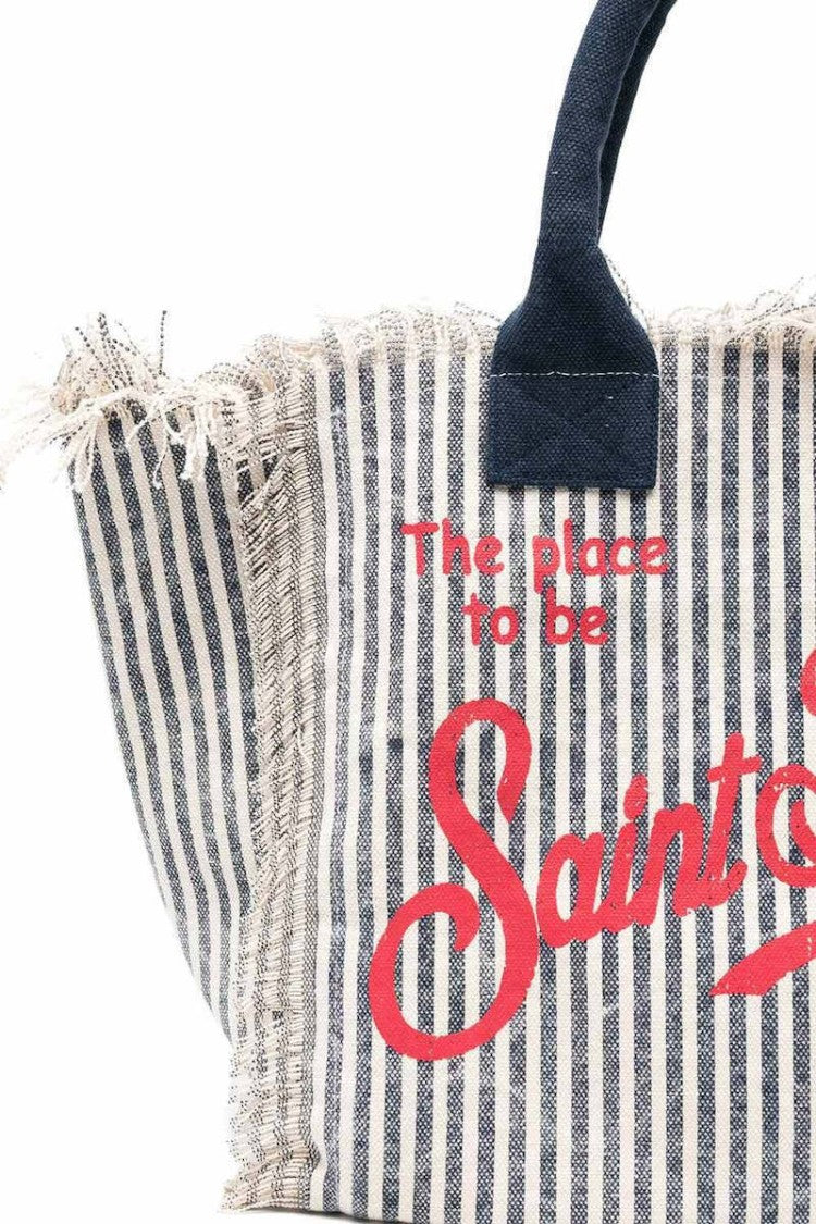 Mc2 Saint Barth Vertical Stripe Tote Bag With Frayed Edges