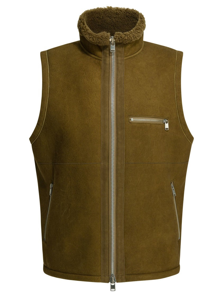 Nonnative Shearling Sleeveless Jacket With Natural Lining And Zippered Pockets