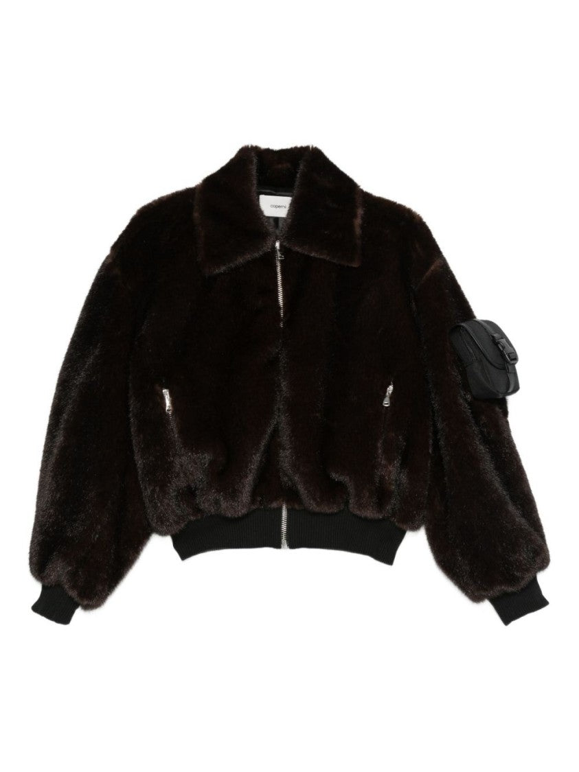 Coperni Cropped Brown Faux Fur Coat