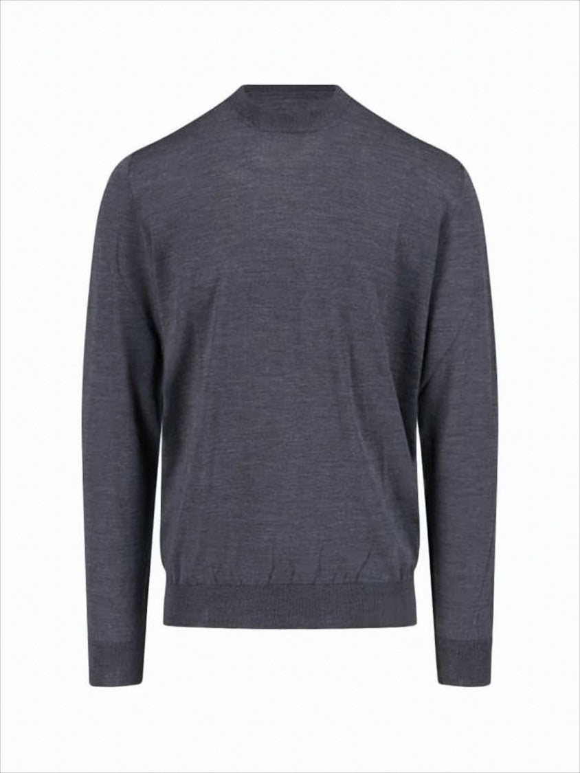Golden Goose Subtle Grey Wool Sweater With Embroidered Patch And Star Accents