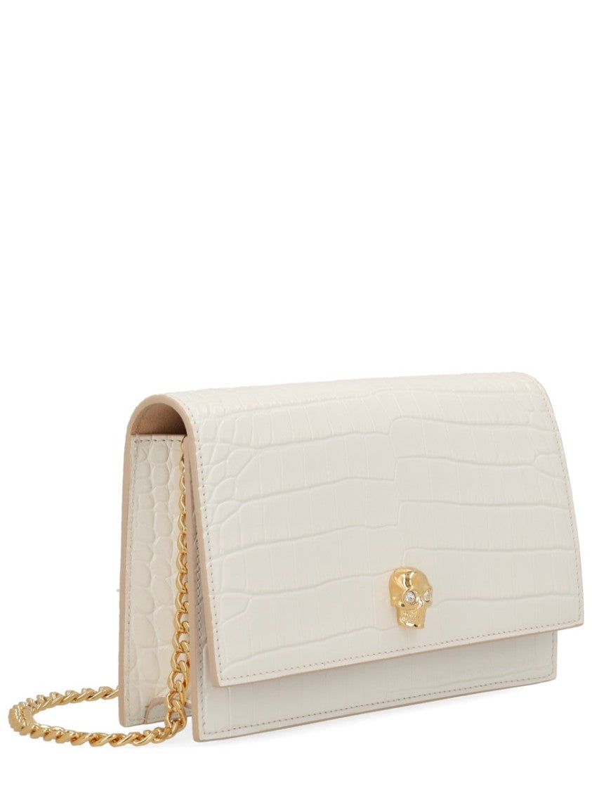 Alexander Mcqueen Black Skull Crocodile Embossed Shoulder Bag