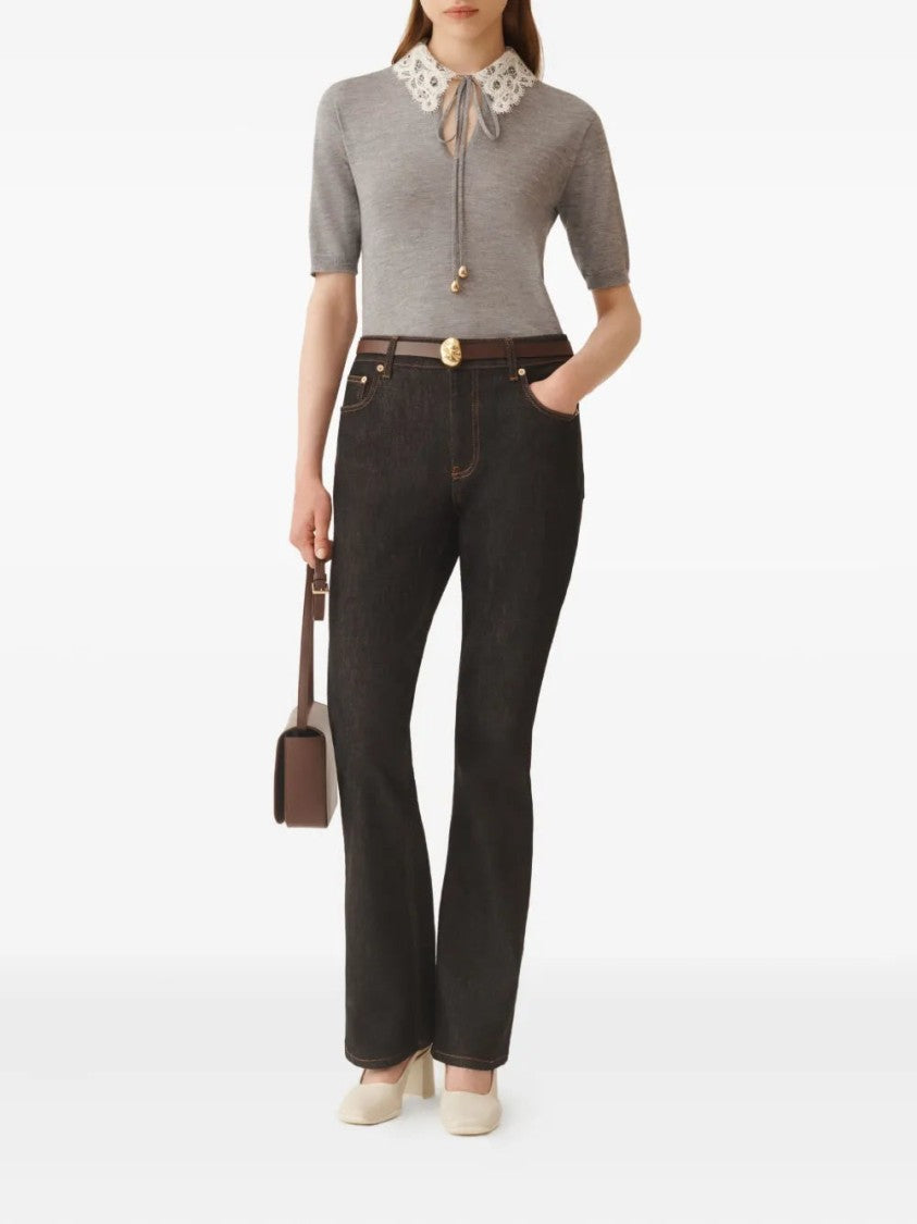 Fabiana Filippi Lace-Collar Short-Sleeved Top