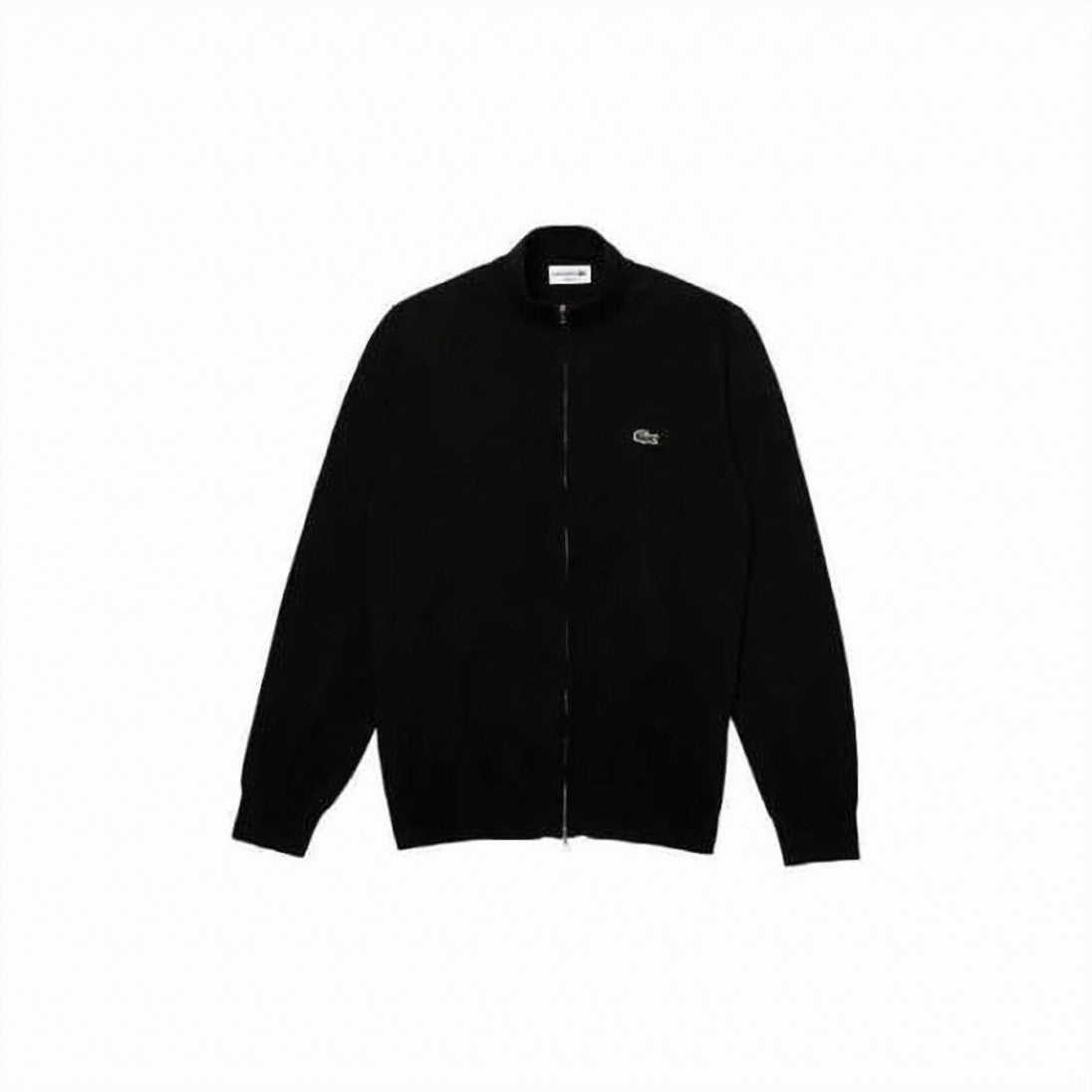 Lacoste Minimalist Black Zip-Up Cardigan With Ribbed Details