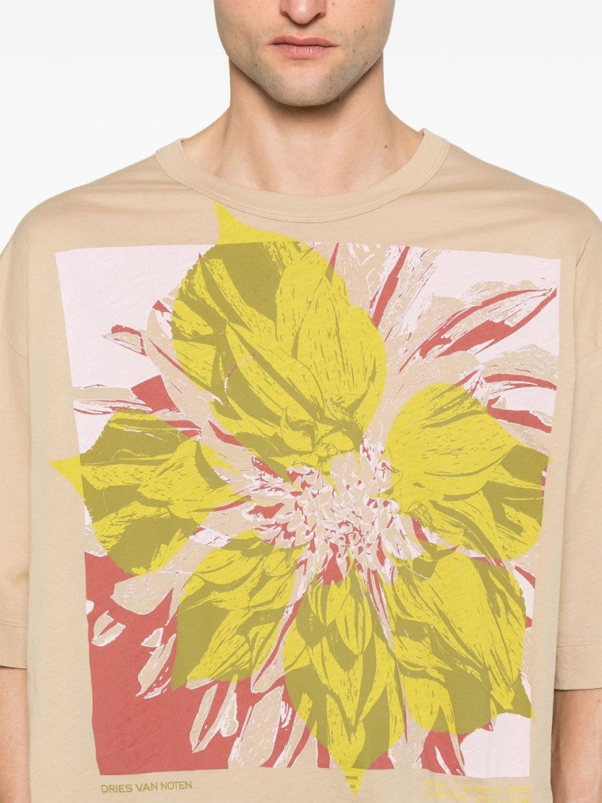 Dries Van Noten Beige Relaxed Fit Floral Graphic T-Shirt