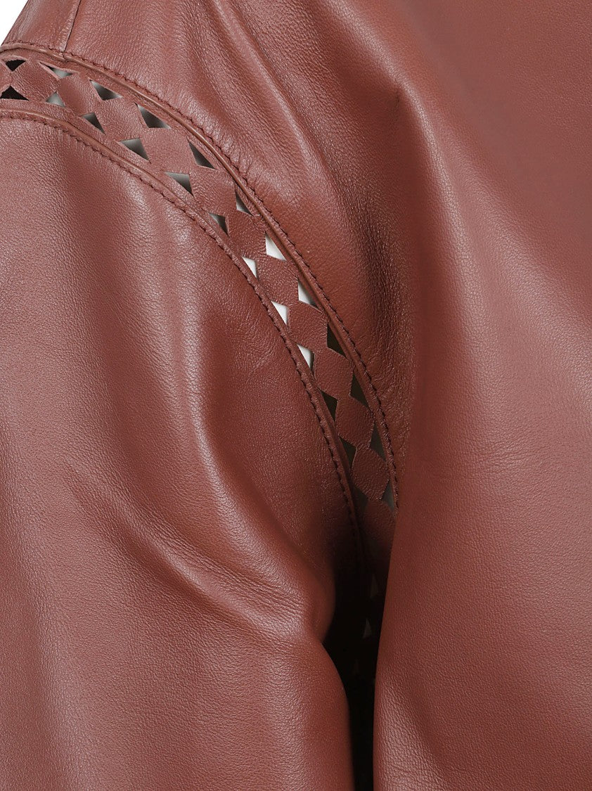 Yves Salomon Cropped Brown Lamb Leather Jacket With Cut-Out Detailing