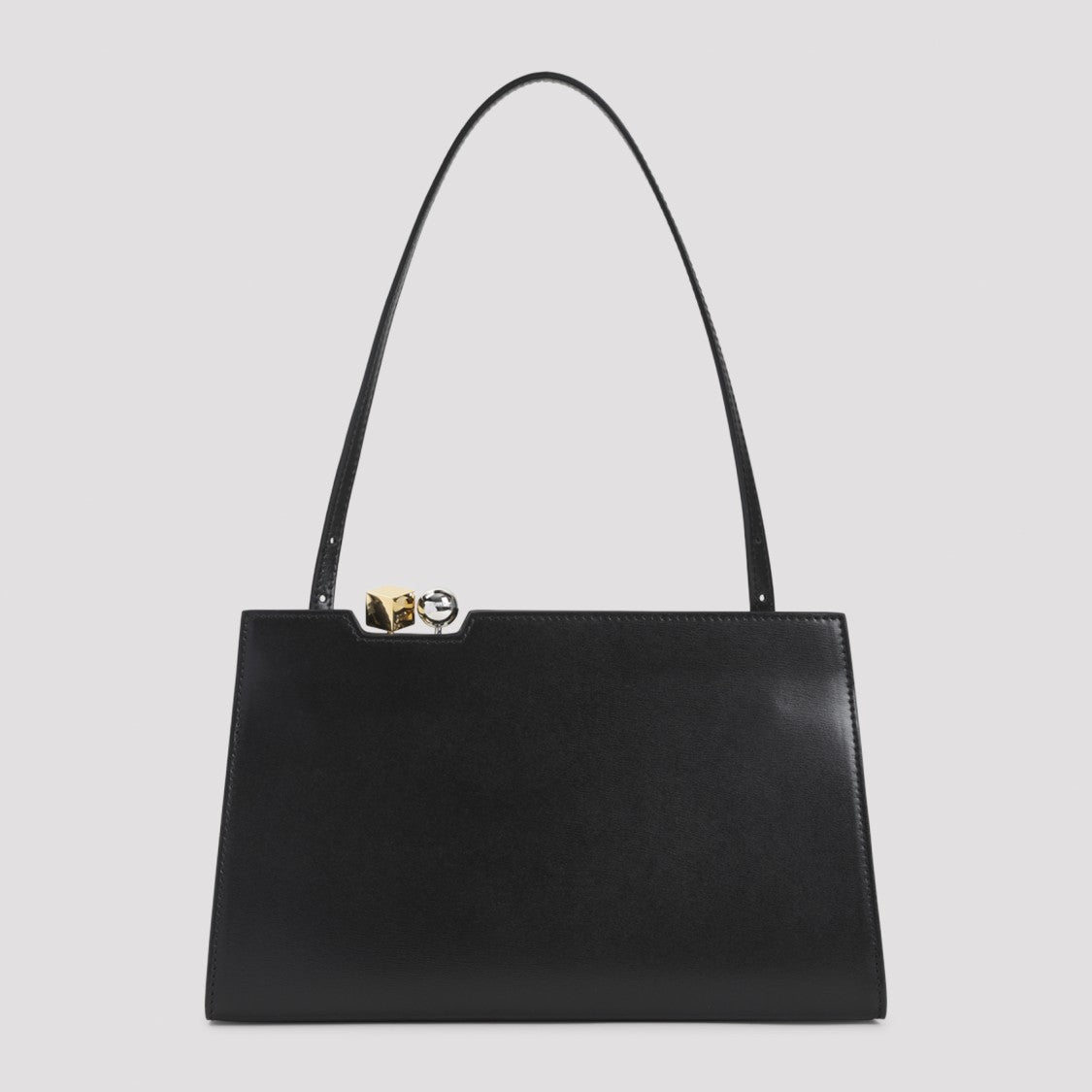 Jacquemus Structured Black Leather Handbag With Metallic Clasp