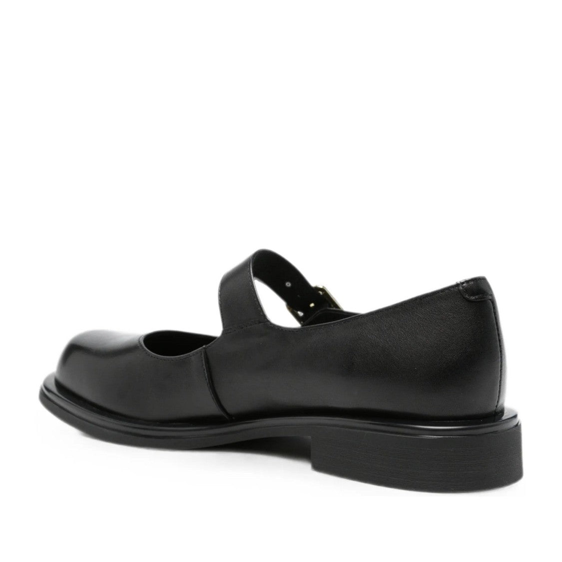 Adrianna Feretti Black Gold-Tone Buckle Leather Loafers