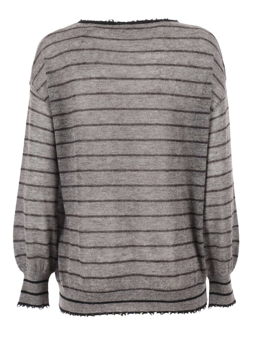 Kangra Cashmere Wide-Neck Knit Top With Frayed Edges