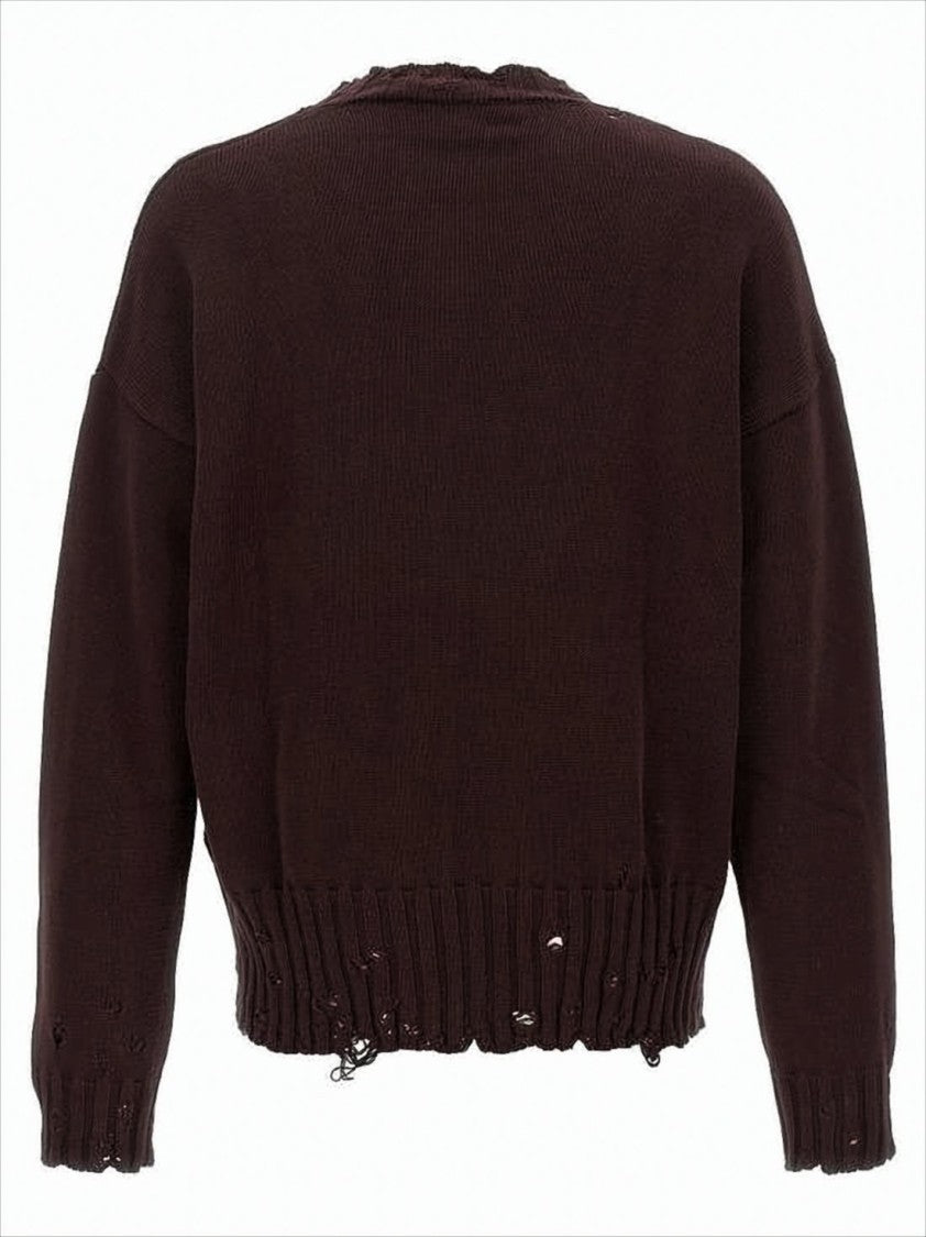 Marni Distressed Cotton Knit Sweater With Embroidered Logo