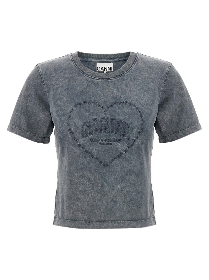 Ganni Grey Washed Heart' T-Shirt