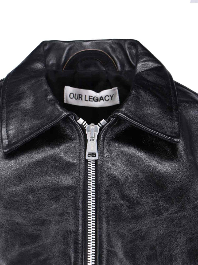 Our Legacy Mini Crinkled Leather Jacket With Classic Collar