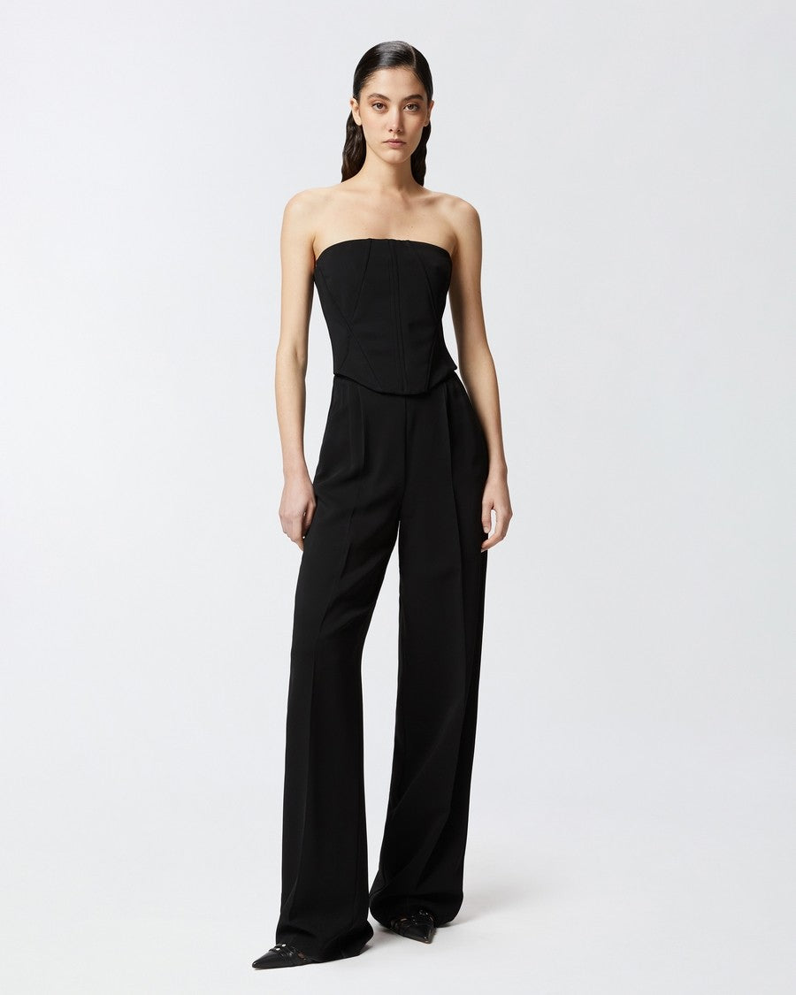 Pinko Strapless Black Jumpsuit With Structured Seams