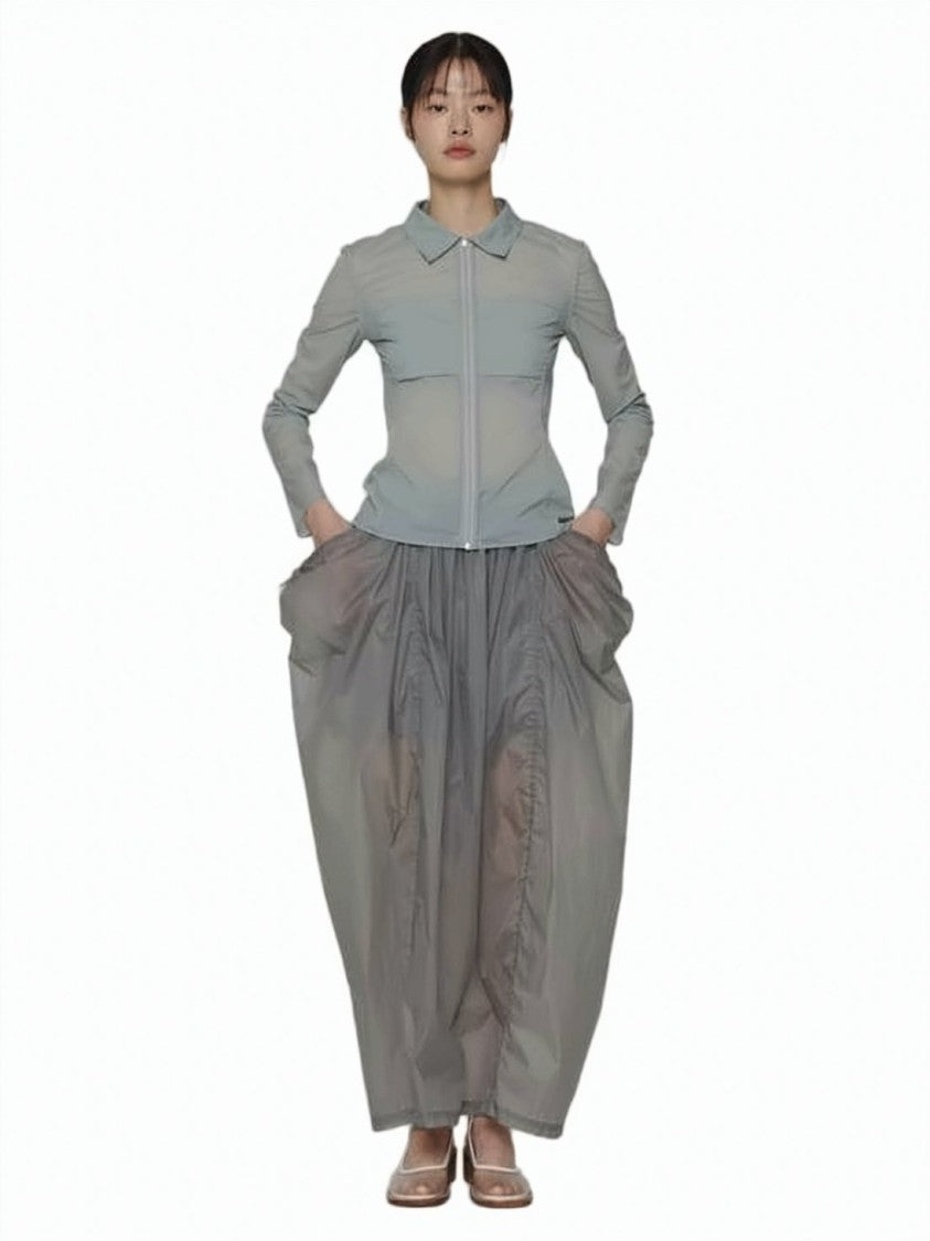 Amomento Voluminous Long Skirt With Gathered Details And Semi-Sheer Quality