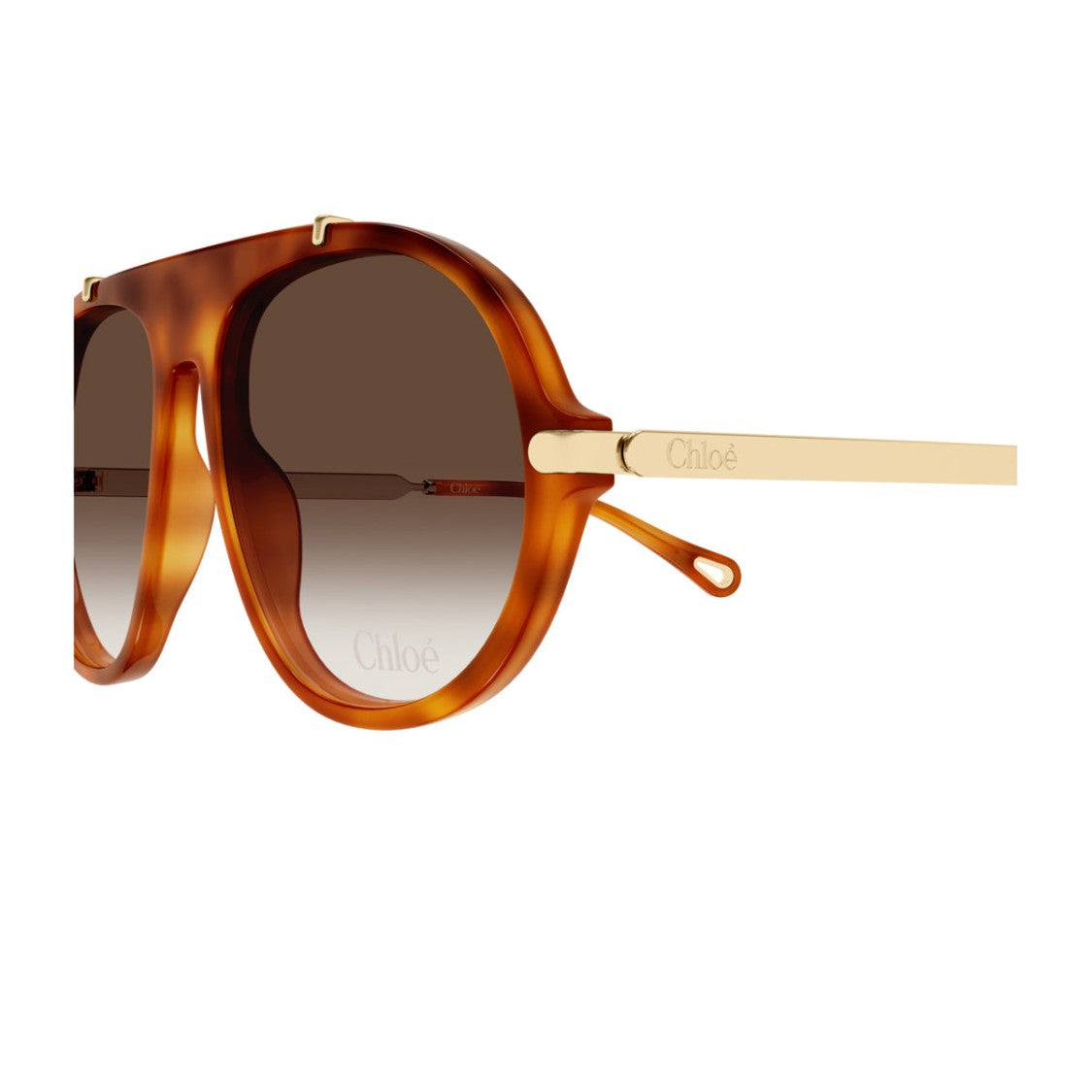 Chloé Havana Gold Brown Aviator-Inspired Sunglasses With Gradient Lenses