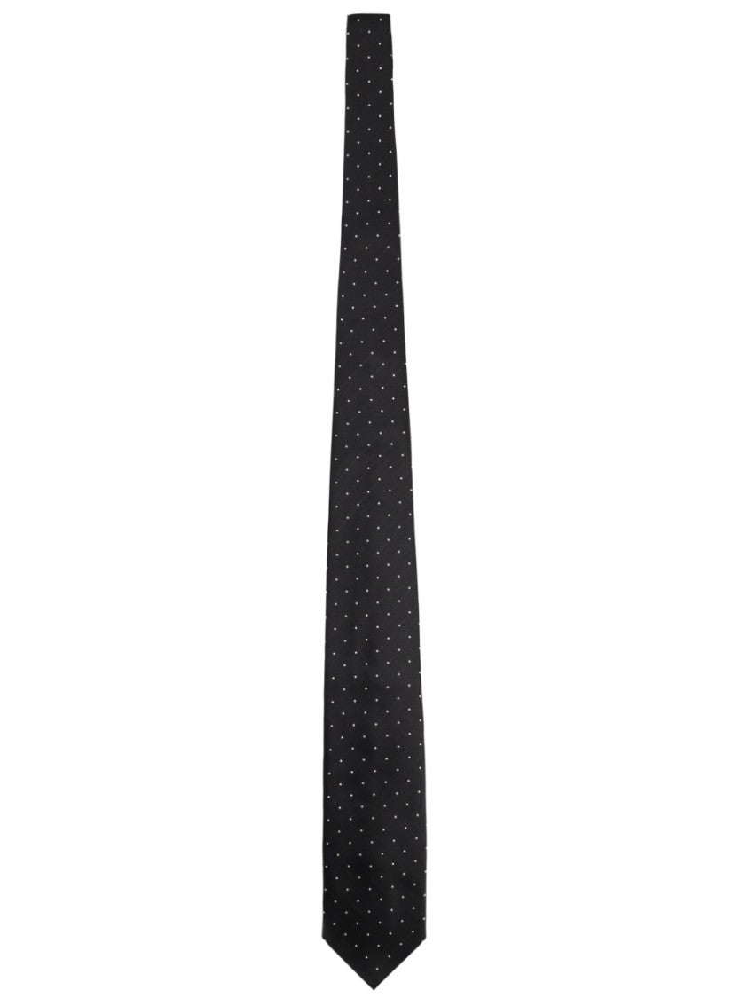 Tom Ford Black Polka Dot Contrast Print Silk Tie