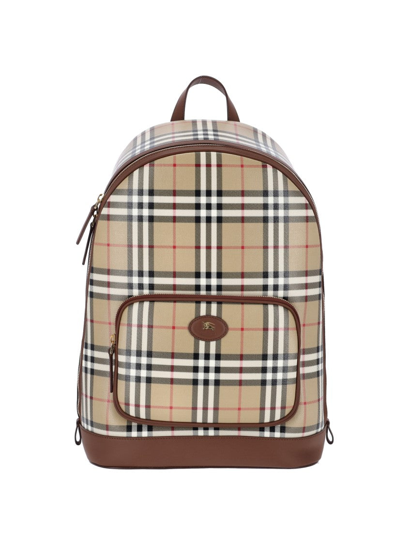 Burberry Beige Check Embroidered Cotton Canvas Backpack