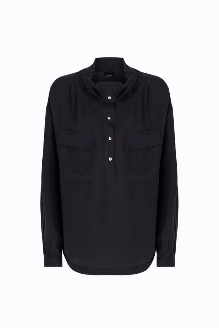 Pinko Navy Mandarin Collar Relaxed Shirt