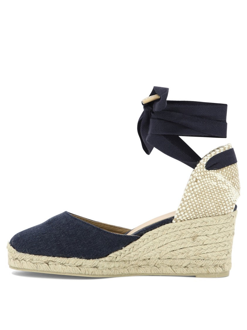 Castaner Navy Blue Organic Cotton Espadrilles With Jute Wedge And Ankle Ties