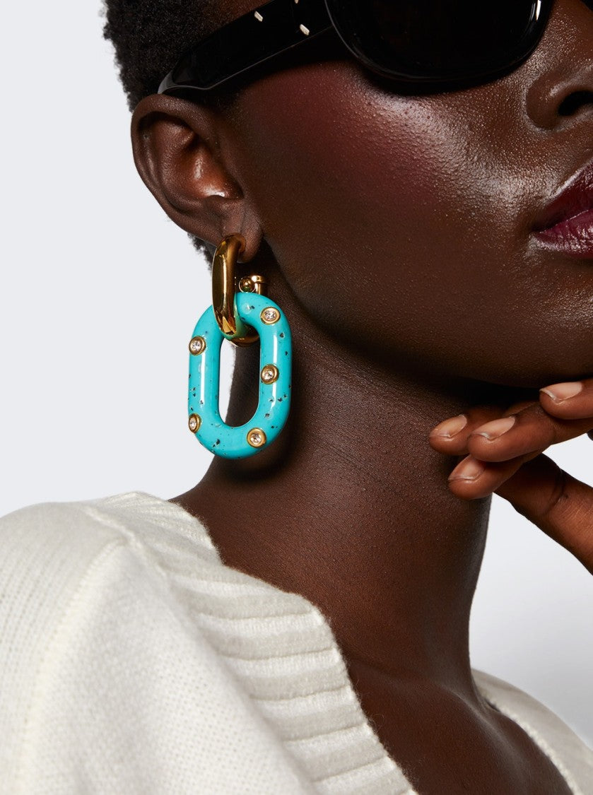 Rabanne Xl Link Oversized Palm Spring Earrings Gold And Turquoise