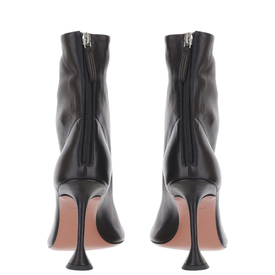 Amina Muaddi Black Iris Leather Back-Zip Ankle Boots