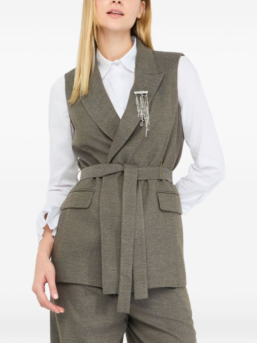Liu Jo Sleeveless Tailored Jacket With Belted Waist